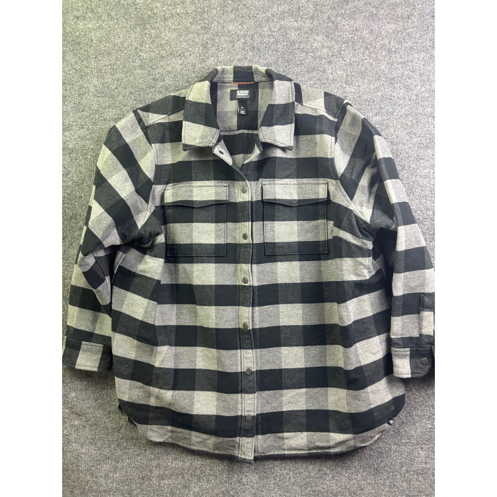 Duluth Alaskan Hardgear Flannel Shirt Mens 2X Grey Black Buffalo Plaid Snap